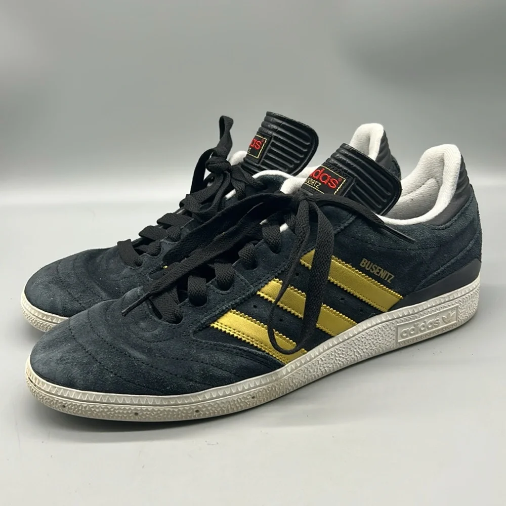 Navy Blue Adidas Busentiz Size 10.5 gold stripe - Picture 2 of 9
